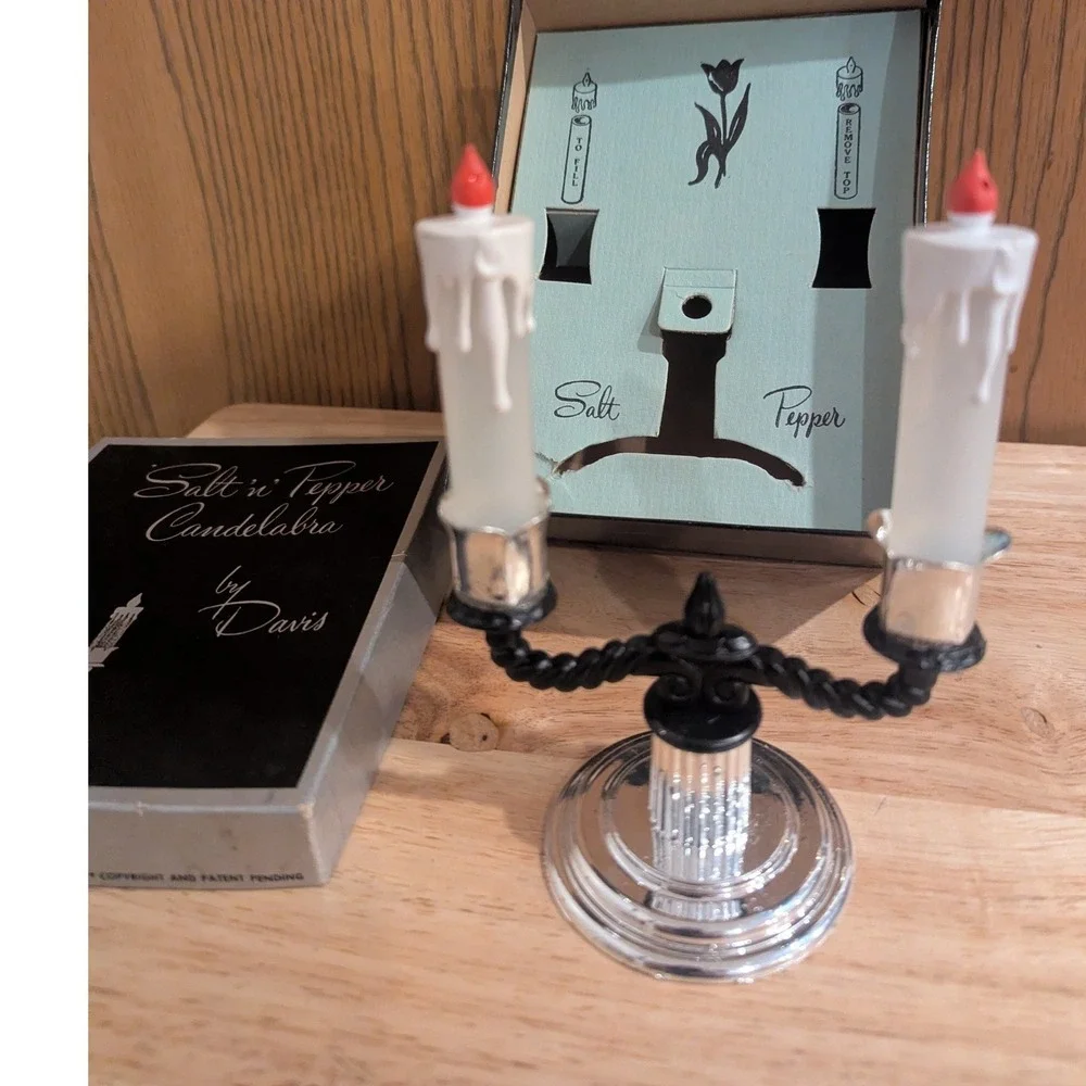 VTG Halloween Salt n Pepper Candelabra Whimsy Goth by Davis w/ Box Unused